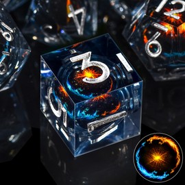 SIQUK 7-Piece DND Dice Set Dice Game Cube Liquid Core Dice Polyhedral Dice Set with Gift Box for Dungeons and Dragons RPG MTG (Blue & Golden Dragon)