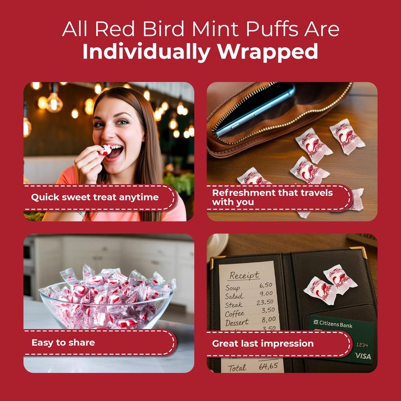 Red Bird Soft Peppermint Candy, Soft Mints Individually Wrapped, 18
