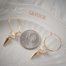 14k Gold Plated Geometric Drop Earrings with Fan-Shaped Zirconia - Hypoallergenic Dangle Hoops, Pearl Statement Earrings, Fashion Statement, Lightweight Earrings for Women