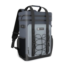 Backpack Cooler - AYAMAYA Upgrade 100% Leakproof Cooler Backpack with Padded Top Handle, 40 Cans Large Waterproof Insulated Camping Cooler for Beach, Fishing, Picnic, Travel, BBQ - Color: Grey