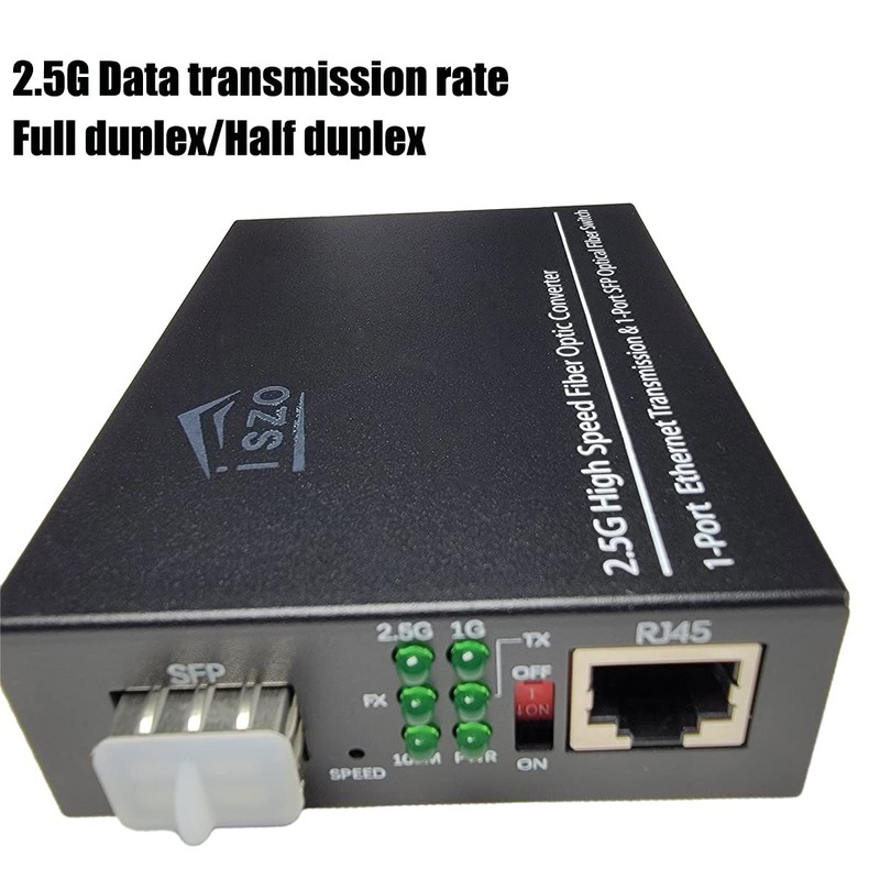 iszo 2.5G SFP Port Transceiver Media Converter,20km SM,RJ45 100M/1000M/2.5G Adaptive,Full/Half