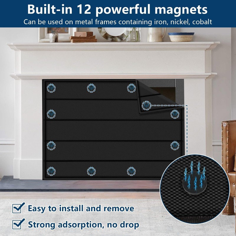 Magnetic Fireplace Blanket for Heat Loss Indoor Fireplace Covers Keep