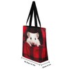 White Hamster Canvas Tote Bag,Red Lattice Foldable Beach Bag Cute