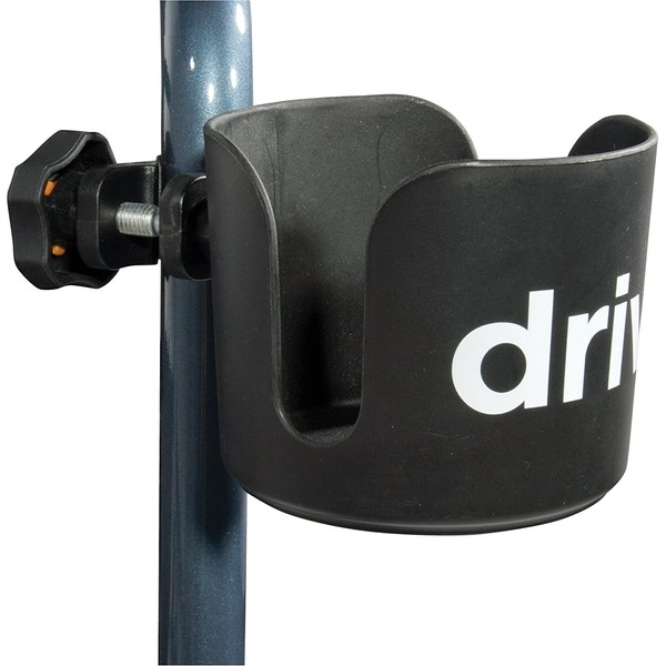 Drive Medical Universal Clamp-On Cup Holder For Walker, Rollator, & Wheelchair, 3 x 3 Inch, Black