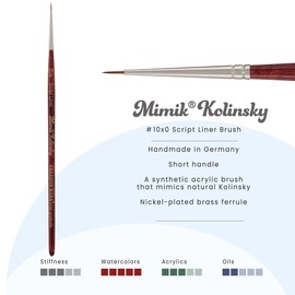 Creative Mark Mimik Kolinsky Watercolor Brush - # 10 x 0 Script Liner - Short Handle Synthetic Paint Brush - Handmade in Germany - Synthetic Sable Paint Brushes for Artists - Animal-Friendly