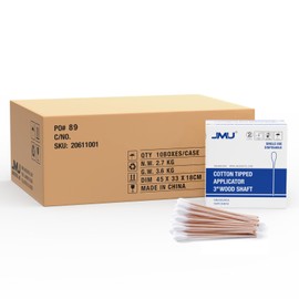 JMU Medical Cotton Swabs, 10000 Pcs Cotton Tipped Applicators 3 Inch, Non-sterile Natural Cotton, 10 Box