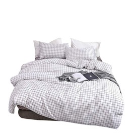 Black White Grid Duvet Cover Set Queen Size,Reversible Plaid Bedding Set Cute Checkered Comforter Cover for Kids Boys Women Room Decor Geometric Bedding Farmhouse Buffalo,1 Duvet Cover 2 Pillowcase