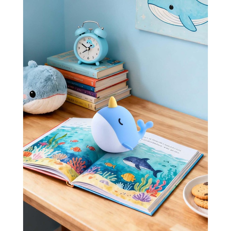 Fuloon Narwhal Night Light with Whale Shape, Squishy Silicone Kids