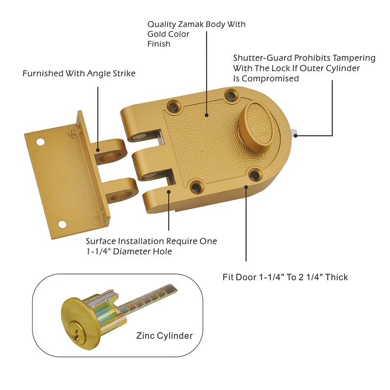 SUMBIN Jimmy Proof Deadbolt Lock with Keyed (Gold Color) with