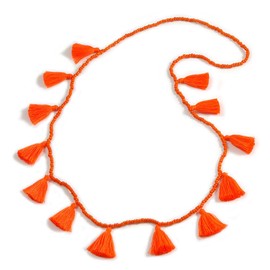 Avalaya Boho Style Glass Bead with Cotton Tassel Long Necklace in Hot Orange - 96cm L