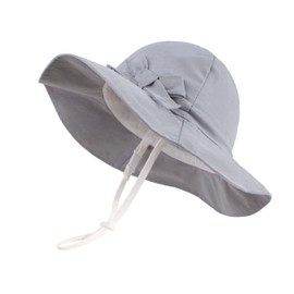 LANGZHEN Bowknot Beach Sun Protection Hats Adjustable Bucket Hats for Toddler Kids Baby and Girls(Bowknot Grey)