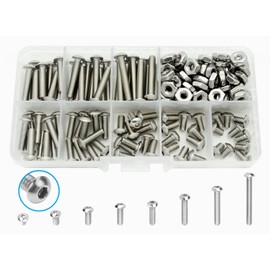 Elantek #8-32 UNC 304-Stainless Steel Button Head Hex Socket Cap Bolts Screws Nuts Assortment Kit