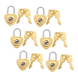 LIFKOME 6 Sets Mini Heart Padlock Small Padlocks Keyed Alike Small Metal Padlock Key Locks Golden Zinc Alloy