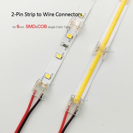 Biantie La 2-Pin COB LED Strip Connector Kit for Strip-to-Wire and Strip-to-Strip Joints on 8mm 5V 12V 24V DC Single Color LED Light Strip (Pack of 25)