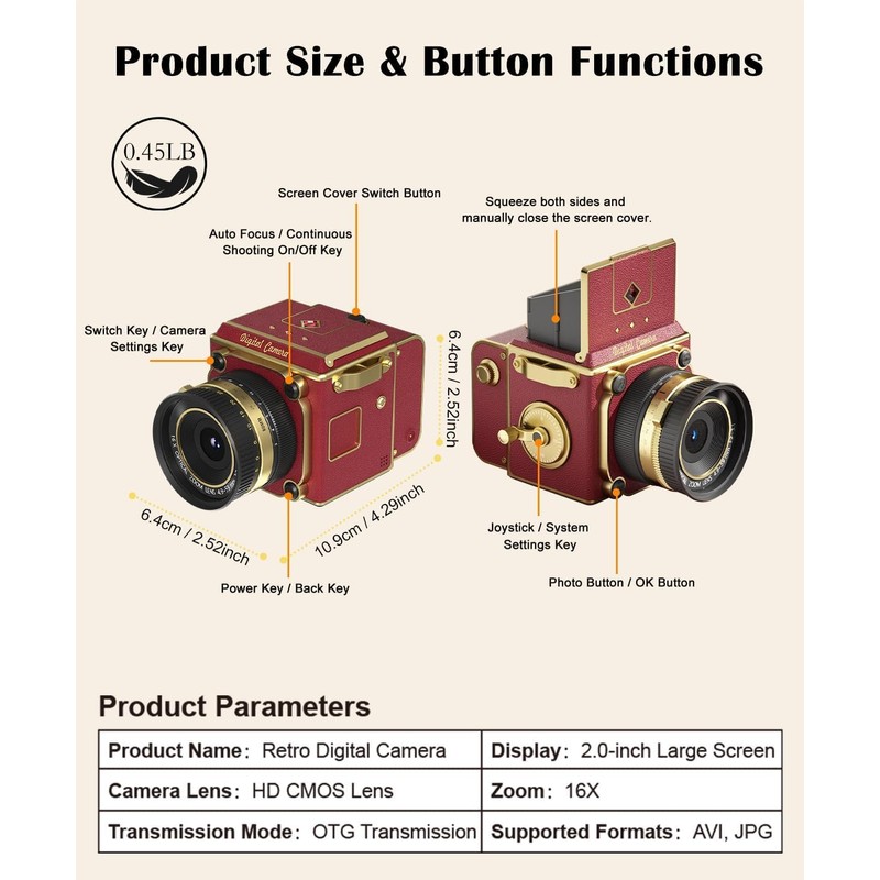 EJXHKNF Vintage Digital Camera, 64MP 2.7K Retro Point and Shoot
