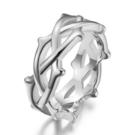 WOYNJI Stainless Steel Tree Vine Branch Crown of Thorn Lucky Ring for Men and Women Silver Size 11