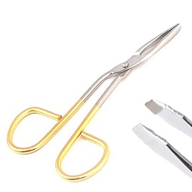 OdontoMed2011 Perfectweeze Slant Tip Tweezer 'Eyebrow, with Easy Scissor Handle Gold Color Plated Handle