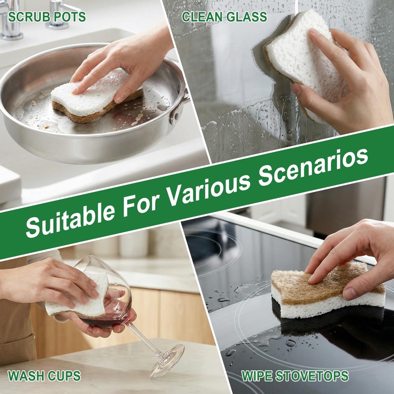 LILAC Natural Cellulose Sponges for Dishes - Ergonomic Non-Scratch Kitchen