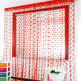 Crazy Sutra Polyester Blend Set of Love Heart Shape Curtain (Red, 7ft)