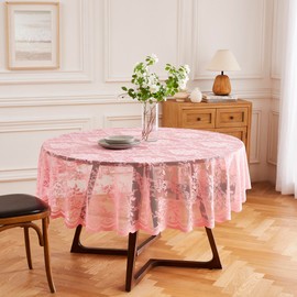 LinenZone Beautiful Round Lace Tablecloth with Elegant Scalloped Bottom for Any Special Event Such as Wedding, Birthday Party, Baby Shower, Anniversary. Sits 4 to 6 People. (Luna TC 36 Round, Rose)