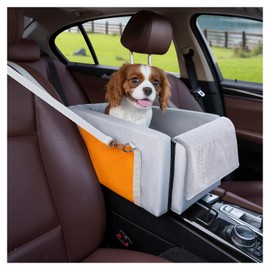 Avont Center Console Dog Car Seat, Armrest Middle Console Booster Travel Carrier for Small Dogs Cats, Well-Cushioned, Anti-Anxiety -Light Grey