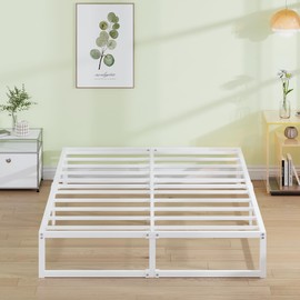 EMODA 12 Inch Full Size Bed Frame, Metal Platform White Bed Frame Full No Box Spring Needed, Heavy Duty Steel Slats Support, Easy Assembly, Noise Free