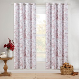 Beauoop Floral 100% Blackout Curtains 72 Inches Long 2 Panels for Bedroom Living Room Pink White Farmhouse Dusty Rose Flower Patterned Room Darkening Thermal Grommet Window Treatments Drapes, 50X72