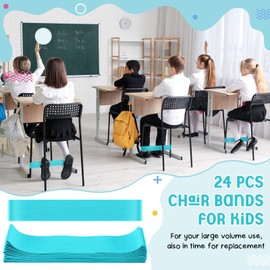 Honoson 24 Pcs Chair Bands for Kids with Fidgety Feet Stretchy Resistance Latex Fidget Chair Bands Flexible Seating for Classroom Home Sensory Room ADHD SPD Autism Tools 0.6mm (Light Blue)