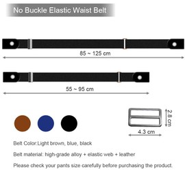 CODIRATO 3 PCS No Buckle Elastic Waist Belt Ajustable Invisible Belt 55-95cm Buckle-free Belt Elastic Belt Without Buckle for Jeans (3 Colors)