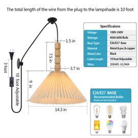 KOLAKODLUX Swag Lamp Pendant Light Plug in Hanging Plug in Light Living Room Corner Lamp Corner Hanging Lamp Sofa Corner Lamps White Pendant Light Hanging Lights with Plug in Cord Ma623