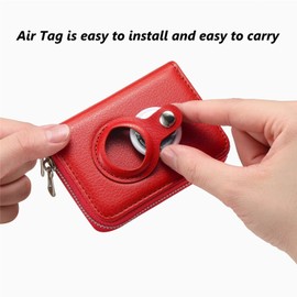 Bingcok Small Wallet for Men, Minimalist PU Leathter Wallet, RFID Blocking Small Cash Credit Card Holder Organizer Wallet with Airtag Holder, Slim AirTag Wallet Men/Women (4-Red)