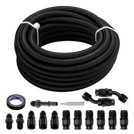 BDFHYK 25FT 5/16" ID PTFE Fuel Line Kit 6AN PTFE Fitting Compatible with E85 Ls Swap Fuel line kit, Nylon Stainless Steel Braided Fuel Hose