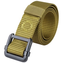 KYEYGWO Men's Nylon Belt, Adjustable Military Outdoor Webbing Belt with Metal Buckle, yellow(1.5 wide)