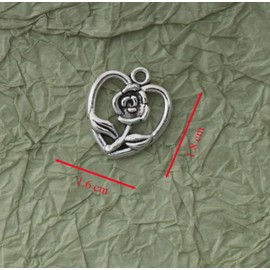 Ruwado 30 Pcs Heart Shape Charms with Rose Hollow Cute 1.8 x 1.6 cm Metal Pendants for Jewelry Making Kits Findings Bracelets Necklace Keychain Earring Supplies (Antique Silver)