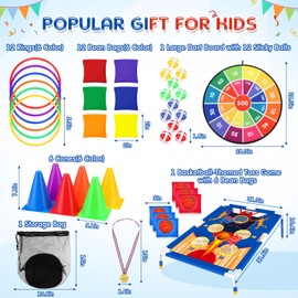 Hungdao 61 Pcs Toss Game Toys Set Bean Bag Carnival Games Ring Toss Game Dart Board Corn Hole Games with Sticky Balls Rings Medal Party Toys for Boys Girls Gifts Outdoor Indoor