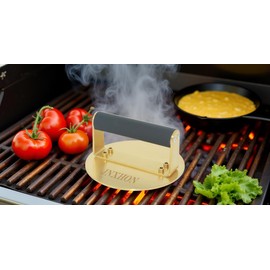 JNXHON Titanium Alloy Smash Burger Press with Anti-Scald Handle, Titanium Alloy Burger Smasher, Hamburger Press for Griddle, Bacon Press, Grill Press, Ground Beef Patty Press (6")