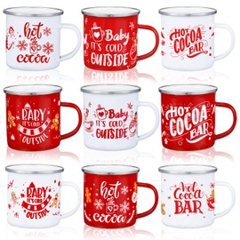 Yaomiao 9 Pcs Christmas Enamel Mugs Bulk Gingerbread Man Hot Cocoa Mugs Winter Holiday Coffee Cups 12 oz Christmas Cups for Tea Chocolate Milk Hot Drinks Stocking Stuffer Gifts for Family Coworkers