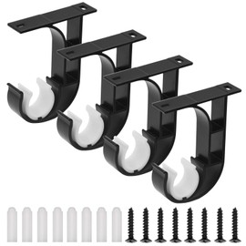 4 Pack Ceiling Curtain Rod Brackets, Heavy Duty Curtain Rod Holders Ceiling Brackets for 1 to 1 1/4 Inch Rod, Black Curtain Rod Hooks Hanger Single Window Hardware Rod Holders Easy Install
