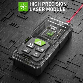 Huepar Laser Measure 396FT Laser Measuring Tool Digital Laser Distance Meters with 2 Bubble Levels, Backlit LCD, Measure Distance, Area and Volume and Pythagorean Mode DM-LM120