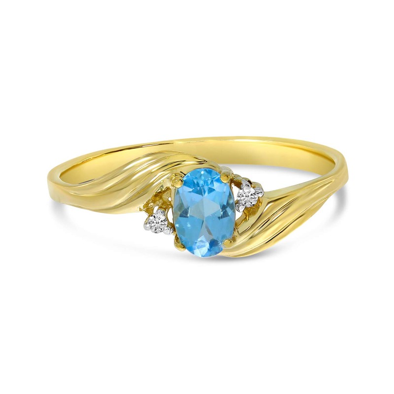10k Yellow Gold Oval Blue Topaz And Diamond Ring (Size