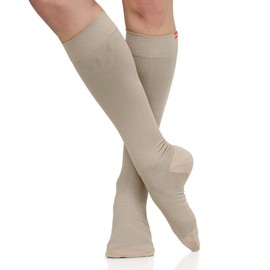 VIM & VIGR Moisture Wick Nylon 15-20 mmHg Calcetines de compresión graduados para mujeres y hombres, Anacardo (Cashew), Pequeño - mediano