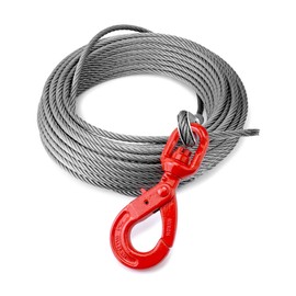 QWORK Heavy-Duty 3/8" x 100' Wire Rope Steel Core Winch Cable with Hook - 8800 lbs WLL, 14,400 lbs Ultimate Breaking Strength, Towing Wrecker Roll Back