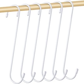 JatilEr Pack of 6 25 cm S Hooks Large Extra Long White Metal Hooks for Hanging Basket S Shape Hanging Basket Hooks Heavy Duty Plant Hooks for Plant, Bird House, Bird Feeder, Lanterns, Cabinet