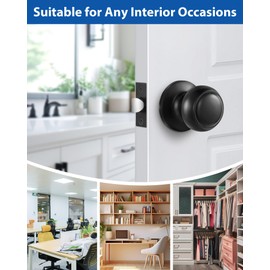 AoutDrr Matte Black Passage Door Knob for Hall and Closet Door Knobs, Black Interior Door Knobs Hallway and Closet Door Handle Lockset, Round Passage Black Knobs