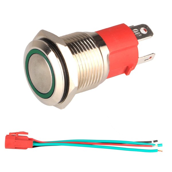 GUUZI 12V-24V/15A Momentary Push Button, NO Waterproof Green LED Illuminated
