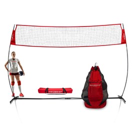 PowerNet Freestanding Volleyball Warm Up Net with Large Ball Bag Bundle, Portable Design for Indoor Or Outdoor Use, Foldable One Piece Quick Setup Frame, Great for Hitting Serving Drills