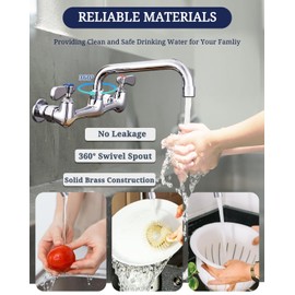 Phivan Commercial Wall Mount Faucet for Kitchen 8 Inch Center Sink Faucet 12 Inch Swivel Spout Dual Handle Wall Mounted Faucets for Kitchen Utility Laundry Room Restaurant (Include 90 Degree Adapters)