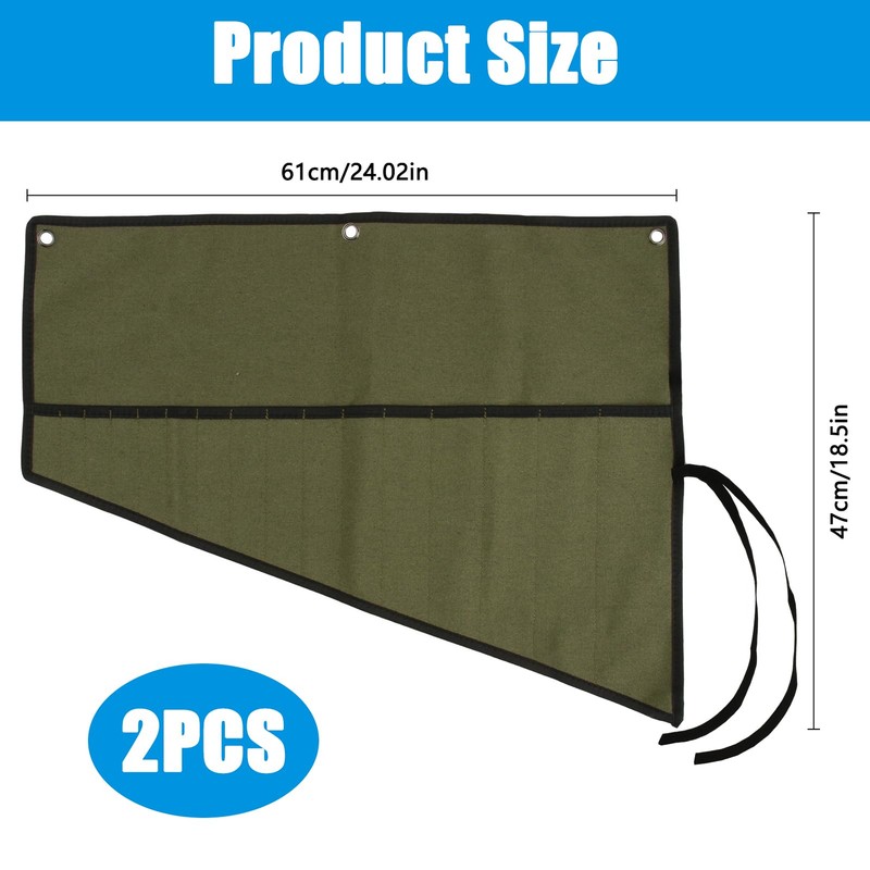 HDFGB 2 Pack Waxed Canvas Tool Roll Bags,Heavy Duty Spanner