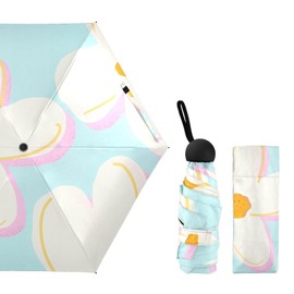 LIKICOOL Stylish Pocket 5-Folding Mini Umbrella - Compact & Portable Design for Fashionable Travel Purse Backpack Girls Women Rain (White Flower, Mini Umbrella)