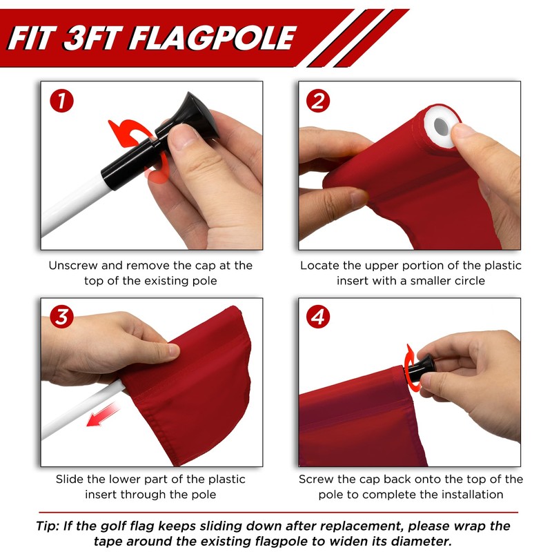 KINGTOP Golf Flag 8x6 Inch - Plain Red, 420D Nylon,